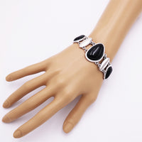 Western Style Design Semi Precious Howlite Stone Toggle Closure Bracelet (Black)