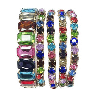 Stunning Statement Bejeweled Set Of 5 Colorful Crystal Rhinestone Stretch Bracelets, 6.75" (Multicolored Crystal Gold Tone)