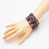 Stunning Statement Set Of 5 Colorful Crystal Rhinestone Stretch Bracelets, 6.75" (Multicolored Crystal Silver Tone)