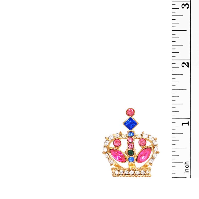 Women's Sparkling Crystal Rhinestone Regal Queens Crown Petite Lapel Pin Brooch (1", Gold Tone Pink Blue Clear Crystals)