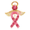 Gold Tone Breast Cancer Awareness Pink Ribbon Enamel And Crystal Angel Brooch Pin, 1.75"