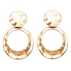 Statement Matte Hammered Metal Disc Hoop Dangle Clip on Style Earrings, 2.75" (Polished Gold Tone)