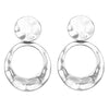 Statement Matte Hammered Metal Disc Hoop Dangle Clip on Style Earrings, 2.75" (Polished Silver Tone)