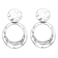 Statement Matte Hammered Metal Disc Hoop Dangle Clip on Style Earrings, 2.75" (Polished Silver Tone)