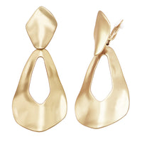 Women's Chic Textured Metal Teardrop Shaped Hoops Statement Clip On Earrings, 3.25" (Polished Gold Tone)