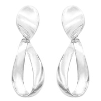 Women's Statement Polished Silver Tone Metal Teardrop Twist Hoop Dangle Clip on Style Earrings, 3.25"