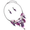 UnbeLeafable Vine and Leaves Crystal Statement Necklace Earrings Set, 14"+3 Extender (Shades Of Purple Leaves Hematite Tone)