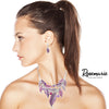 UnbeLeafable Vine and Leaves Crystal Statement Necklace Earrings Set, 14"+3 Extender (Purple And Pink Leaves Silver Tone)