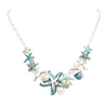 Stunning Enamel Starfish And Shells With Simulated Pearl Collar Necklace Earrings Gift Set, 16"+3" Extender (Teal Blue Silver Tone)