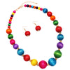 Colorful Rainbow Natural Wood Bead Graduated Strand Necklace Earrings Set, 22"+3" Extender