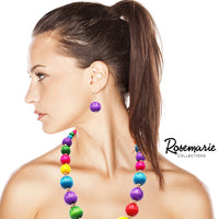 Colorful Rainbow Natural Wood Bead Graduated Strand Necklace Earrings Set, 22"+3" Extender