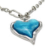 Gorgeous Marbled Glitter Lucite Heart Pendant On Cable Necklace Chain And Dangle Earrings Gift Set, 36"+3" Extender (Turquoise Blue Silver Tone)