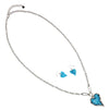 Gorgeous Marbled Glitter Lucite Heart Pendant On Cable Necklace Chain And Dangle Earrings Gift Set, 36"+3" Extender (Turquoise Blue Silver Tone)