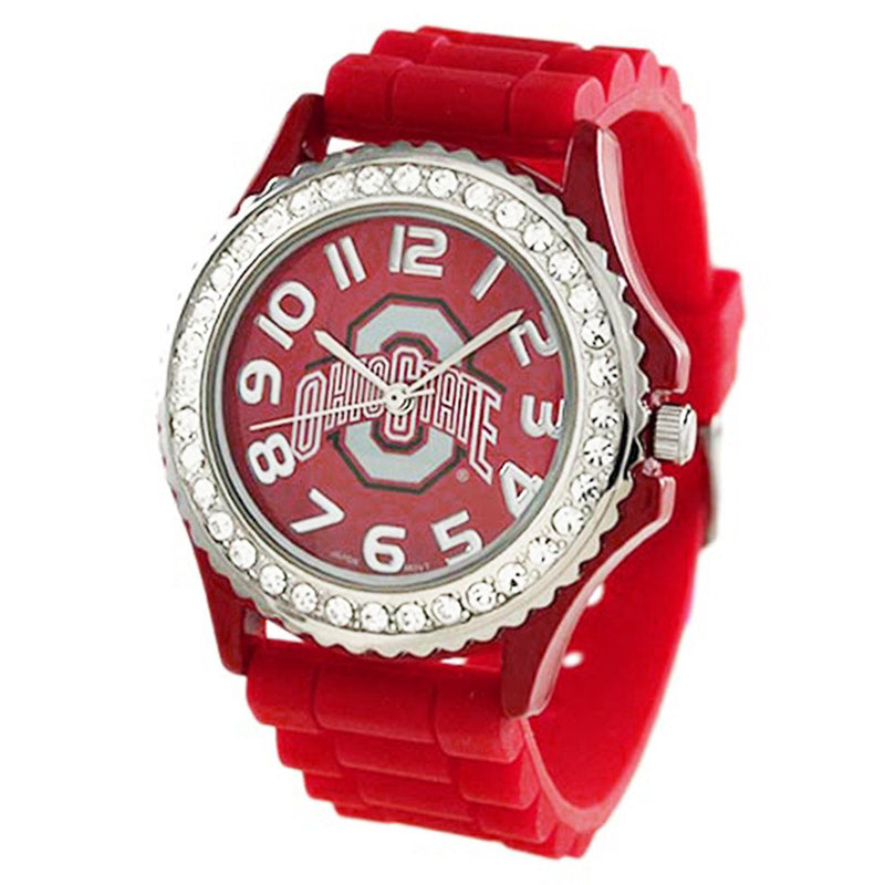 Women's Licensed Collegiate University Adjustable Silicone Band Team Spirit Ladies Sport Wrist Watch, 9.5" (Ohio State University Buckeyes)