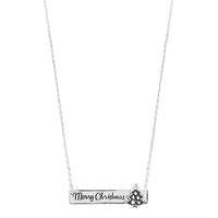 Whimsical Christmas Holiday Bar Pendant Charm Necklace, 16"+3" Extender (Merry Christmas Tree Silver Tone)