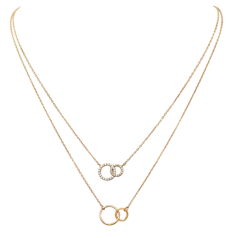 Dainty Gold Dipped Pendants On Cable Chain Necklace On Inspritions Gift Giving Card, 16"+2" Extender (Best Friends Set Of 2 With CZ Crystal, Gold Dipped)