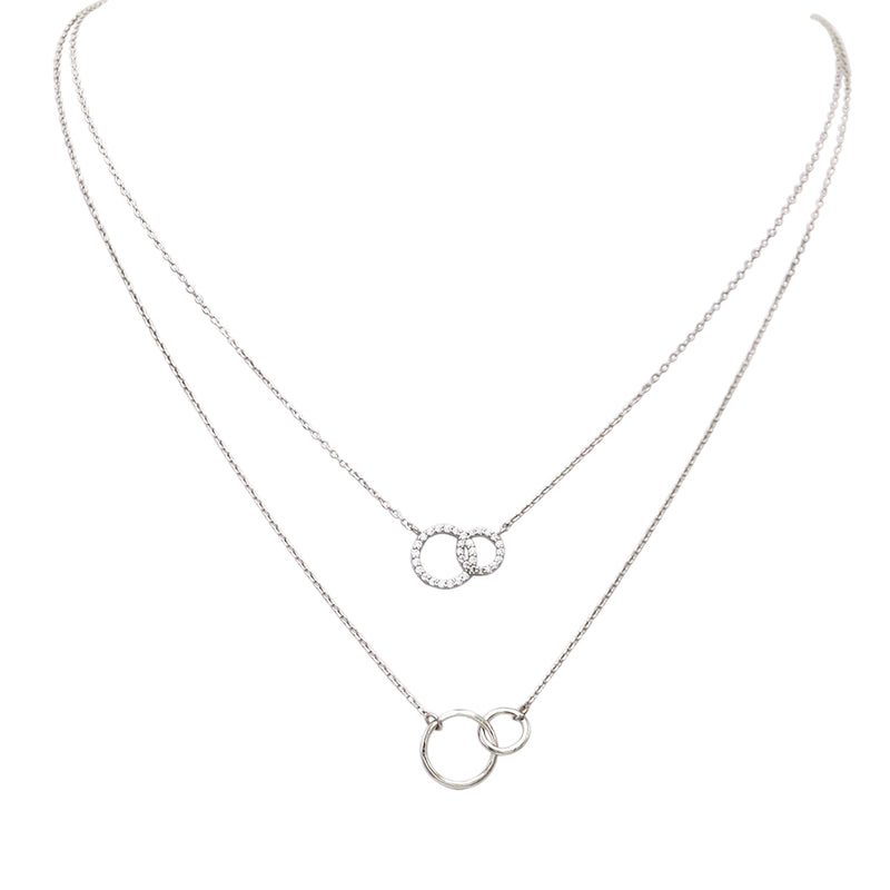 Dainty Gold Dipped Pendants On Cable Chain Necklace On Inspritions Gift Giving Card, 16"+2" Extender (Best Friends Set Of 2 With CZ Crystal, White Gold Dipped)