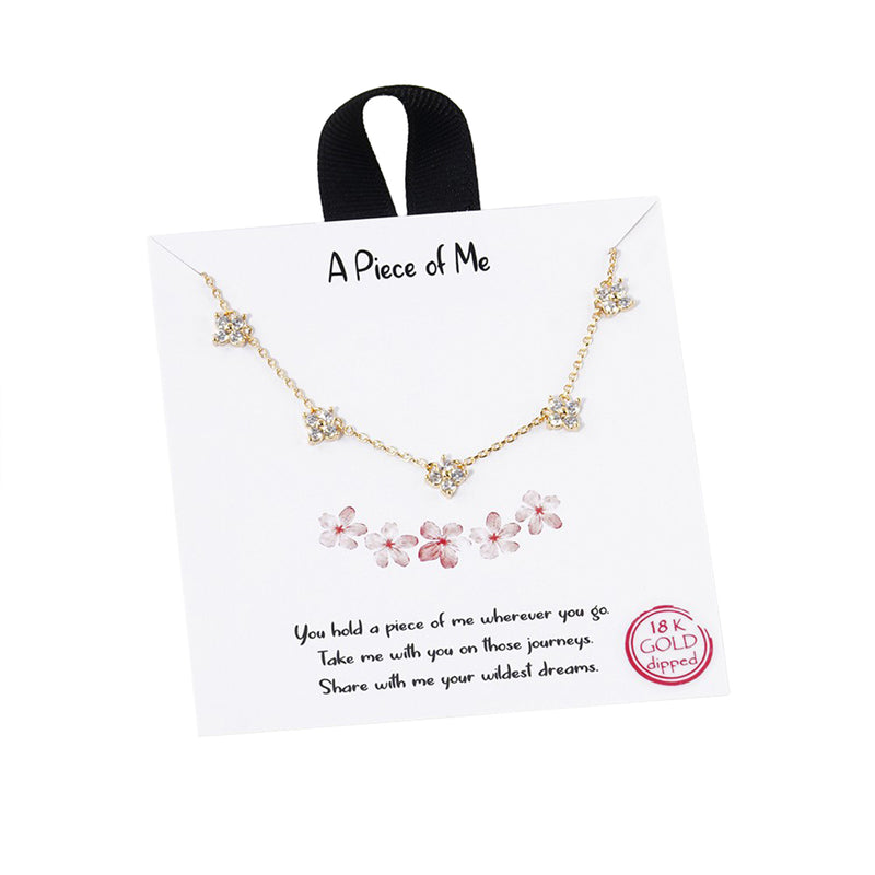 Dainty Gold Dipped Pendants On Cable Chain Necklace On Inspritions Gift Giving Card, 16"+2" Extender (A Piece Of Me Flowers With CZ Crystals, Gold Dipped)