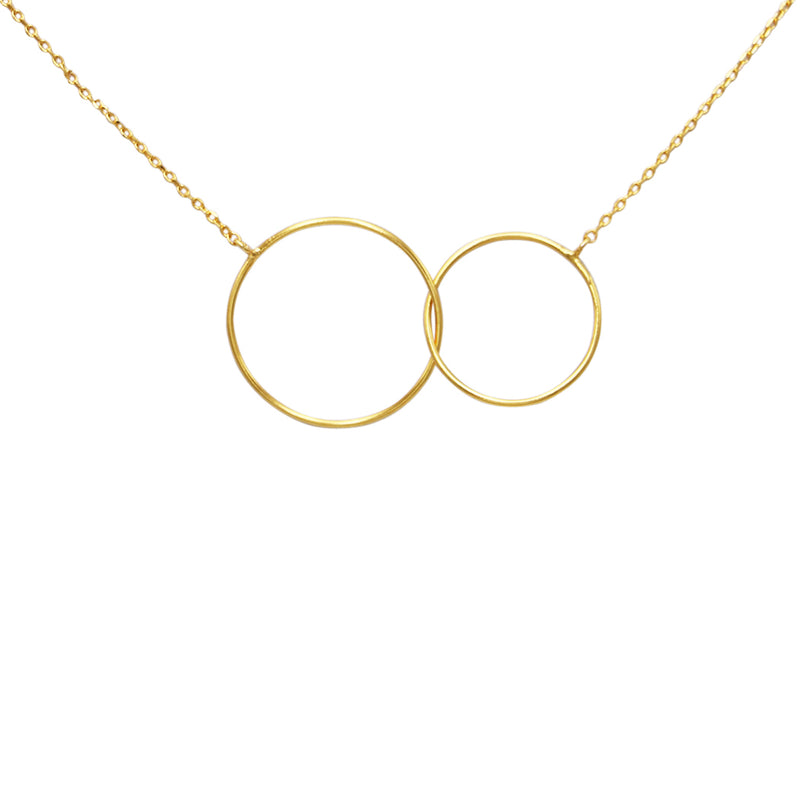 Dainty Gold Dipped Pendants On Cable Chain Necklace On Inspritions Gift Giving Card, 16"+2" Extender (Mom And Daughter Interlocking Circles, Gold Dipped)