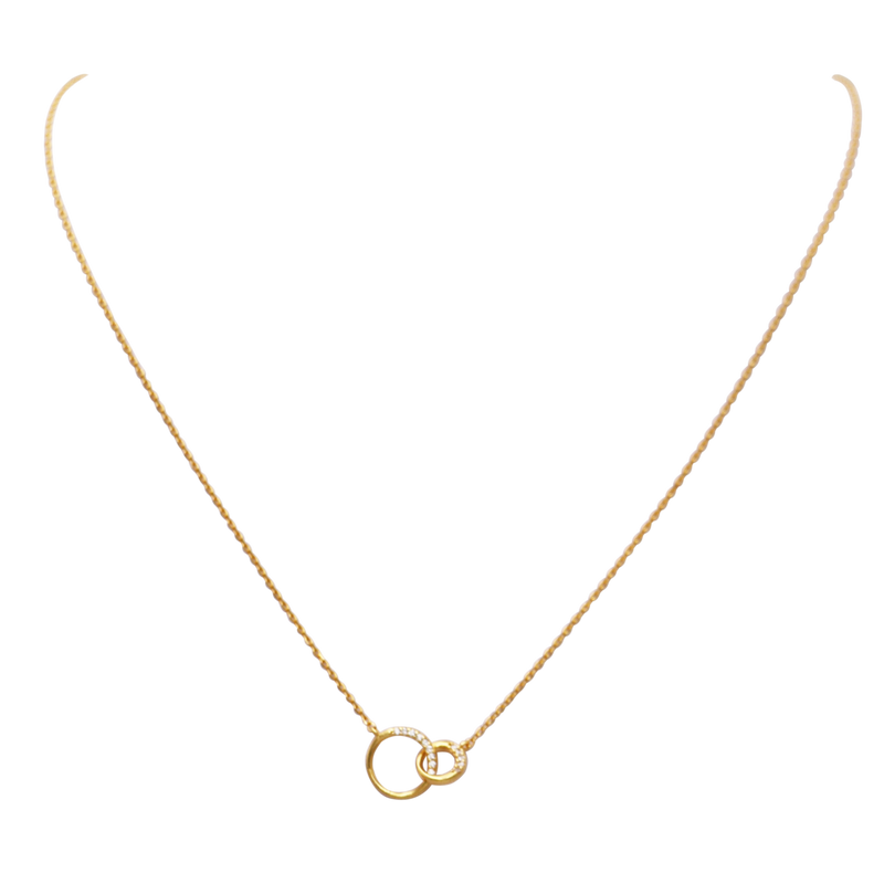 Dainty Gold Dipped Pendants On Cable Chain Necklace On Inspritions Gift Giving Card, 16"+2" Extender (Soul Sister Interlocking Circles With CZ Crystals, Gold Dipped)