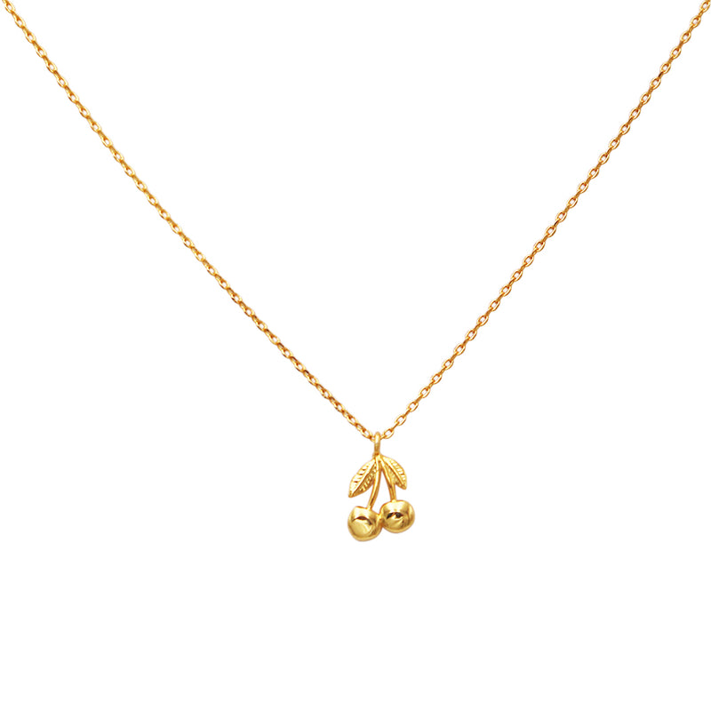 Dainty Gold Dipped Pendants On Cable Chain Necklace On Inspritions Gift Giving Card, 16"+2" Extender (Better Together Cherries, Gold Dipped)