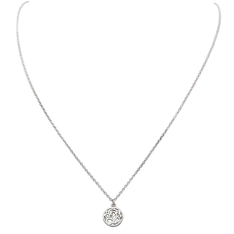 Dainty Gold Dipped Pendants On Cable Chain Necklace On Inspritions Gift Giving Card, 16"+2" Extender (Like A Rose With CZ Crystal, White Gold Dipped)