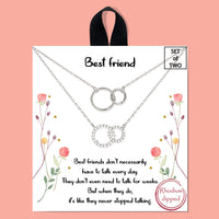 Dainty Gold Dipped Pendants On Cable Chain Necklace On Inspritions Gift Giving Card, 16"+2" Extender (Best Friends Set Of 2 With CZ Crystal, White Gold Dipped)