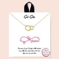 Dainty Gold Dipped Pendants On Cable Chain Necklace On Inspritions Gift Giving Card, 16"+2" Extender (Soul Sister Interlocking Circles With CZ Crystals, Gold Dipped)