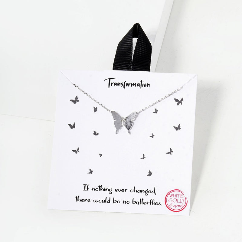 Dainty Gold Dipped Pendants On Cable Chain Necklace On Inspritions Gift Giving Card, 16"+2" Extender (Transfomation Butterfly, White Gold Dipped)