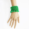 Statement Set of 5 Stacking Pearl Bead Stretch Bracelets, 2.5" (Metallic Green)