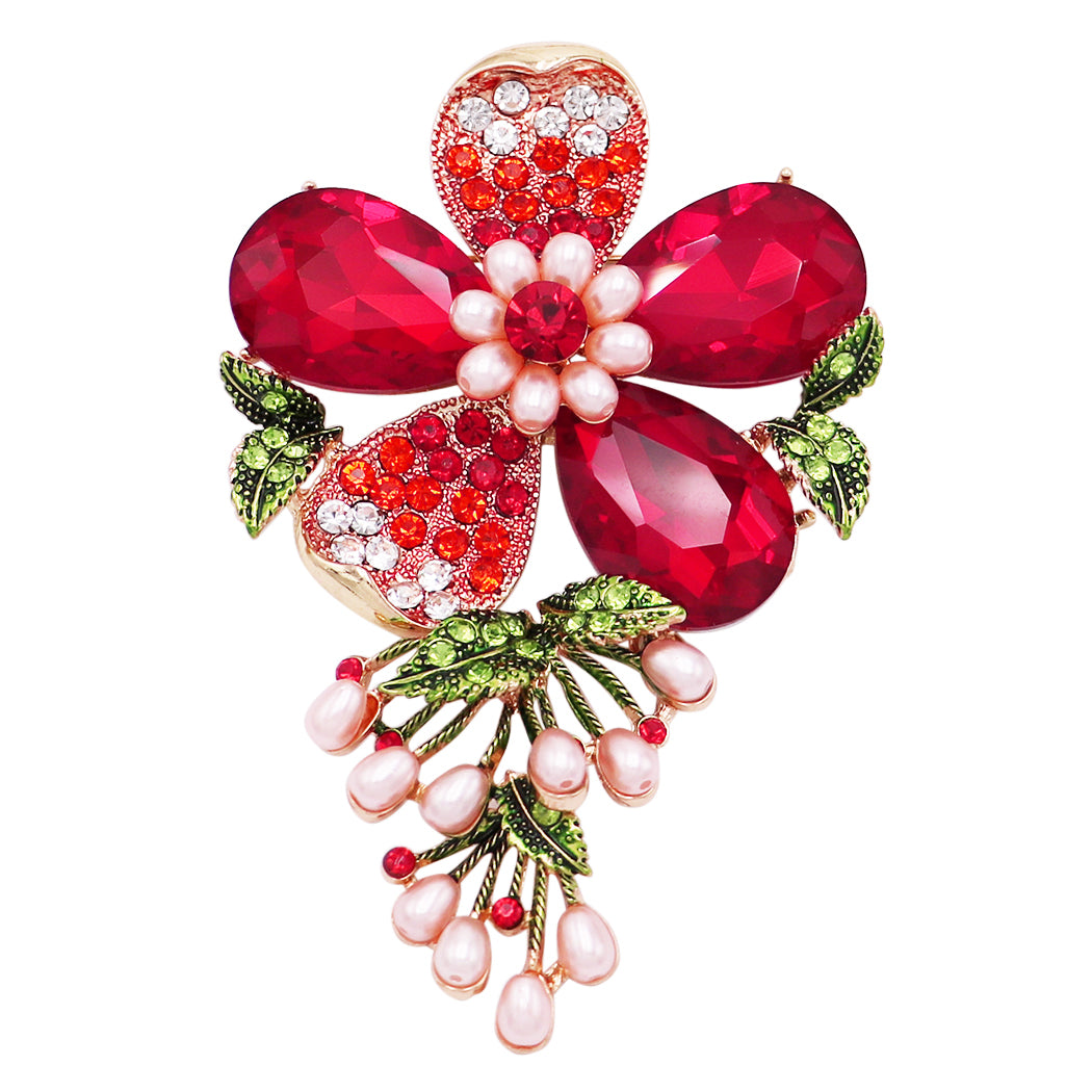 A pair of red buy Liberty print flowers hairclips /brooches Swarovski crystals, beads, huge chandelier crystals and beads