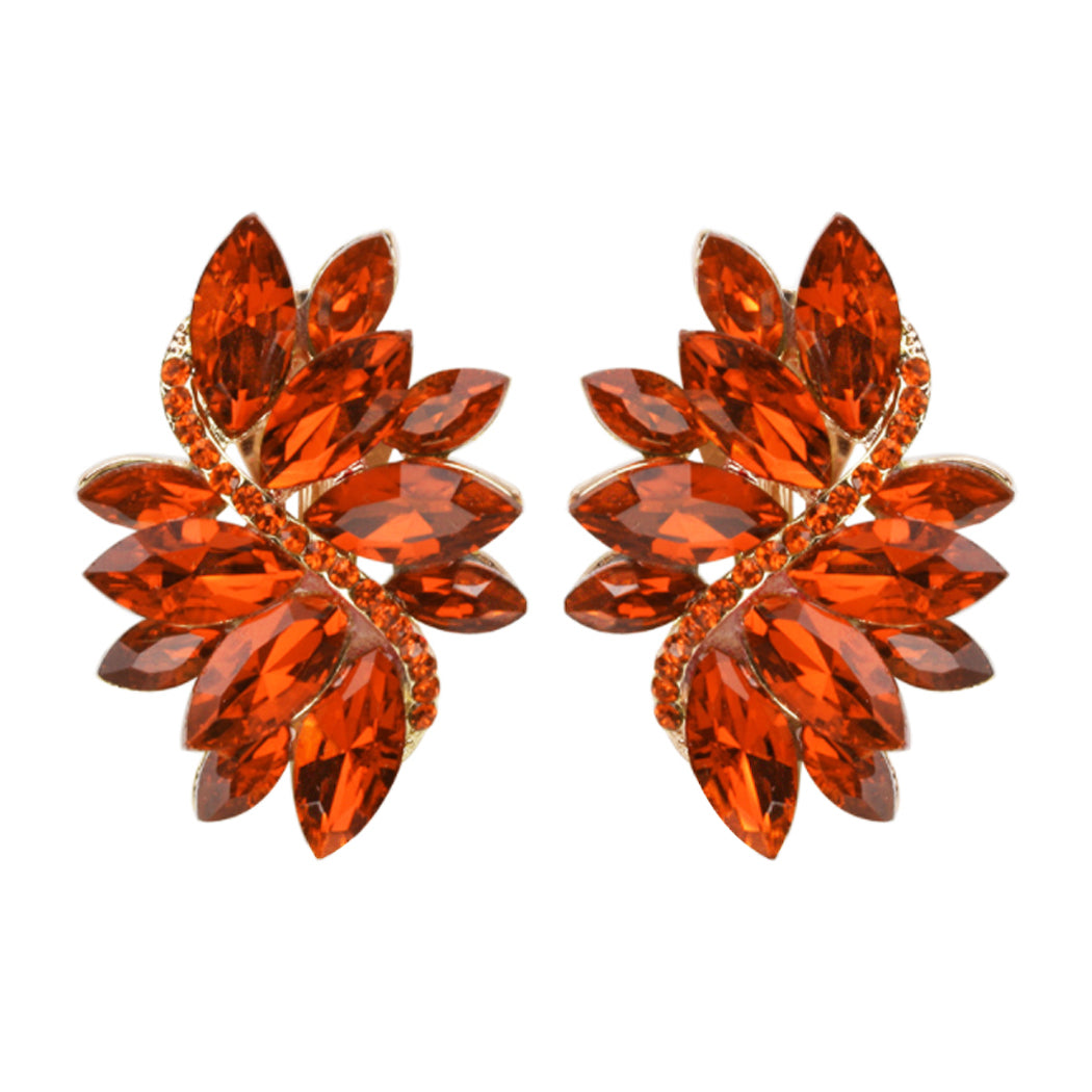 Bernice's Botanicals Gallardia Dangle Earrings on Gold Tone Earwire With Orangish Red Crystals. buy G1