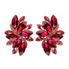 Crystal Marquis Leaf Cluster Statement Clip On Earrings, 1.87" (Fuchsia Pink Gold Tone)