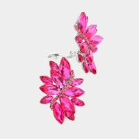 Dazzling Crystal Marquis Leaf Cluster Statement Clip On Earrings, 1.87" (Rose Pink Crystal Silver Tone)