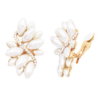 Dazzling Crystal Marquis Leaf Cluster Statement Clip On Earrings, 1.87"