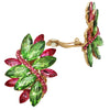 Dazzling Crystal Marquis Leaf Cluster Statement Clip On Earrings, 1.87" (Green And Pink Gold Tone)