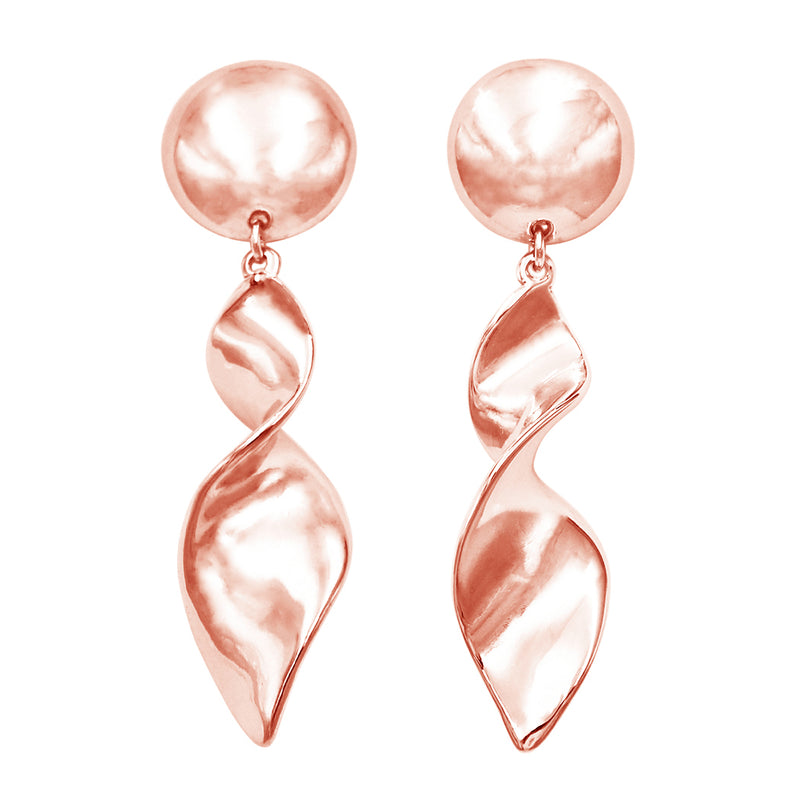 Statement Polished Metal Swizzle Stick Dangle Clip On Style Earrings, 3" (Rose Gold Tone)