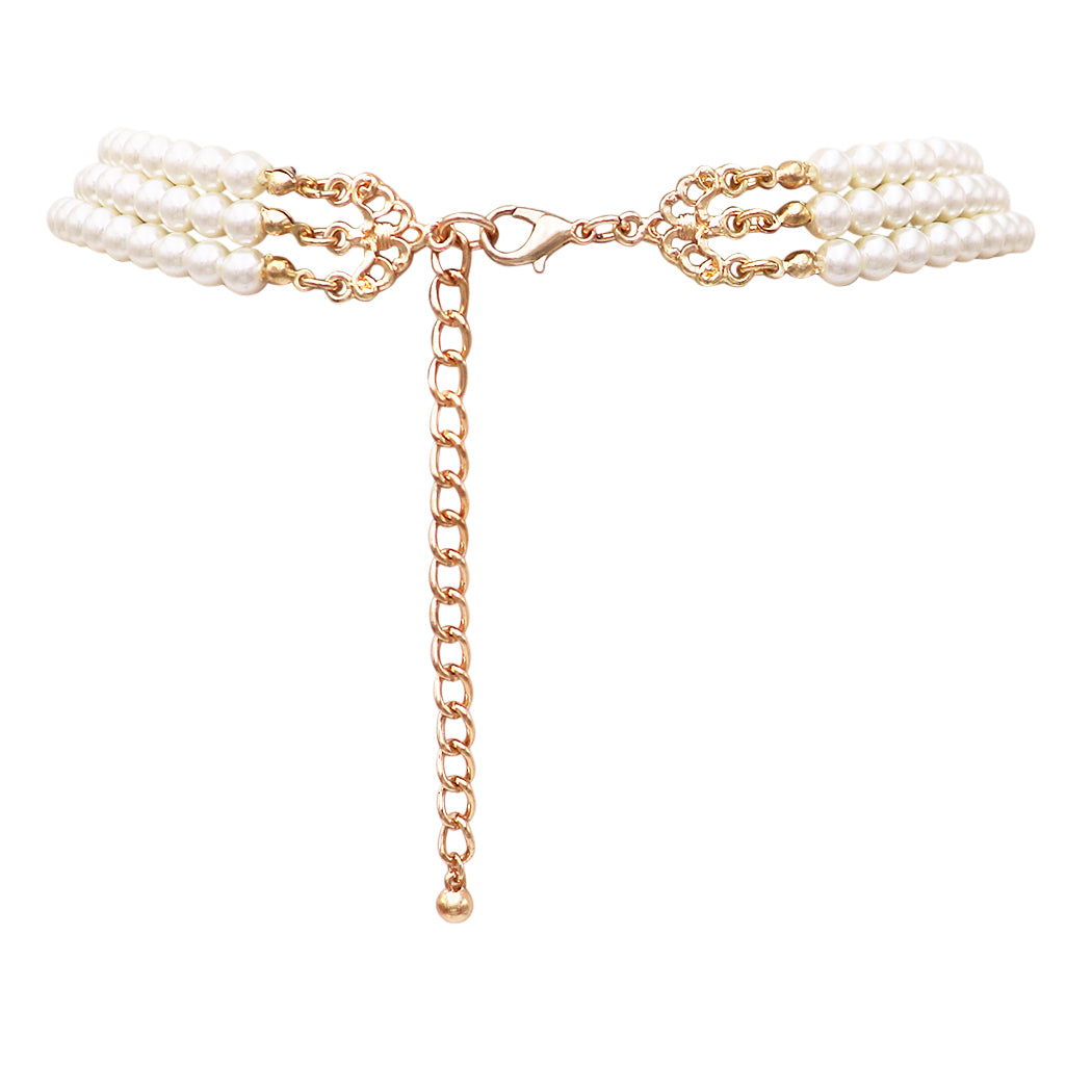 PEARL CRYSTAL deals BRACELET for the Bride Three Strands Or Triple Stand on Rose Gold Chain or Gold Chain with Swarovski Crystals and Pearls