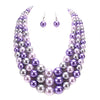 3 Colorful Multi Strands Simulated Pearl Necklace And Earrings Jewelry Gift Set, 18"+3" Extender (Lavender Purple Mix)