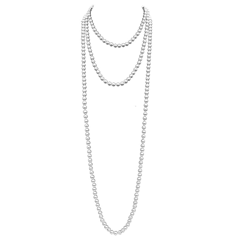 Stunning Simulated Glass Pearl Knotted Long Necklace Strand (10mm, 96, White)