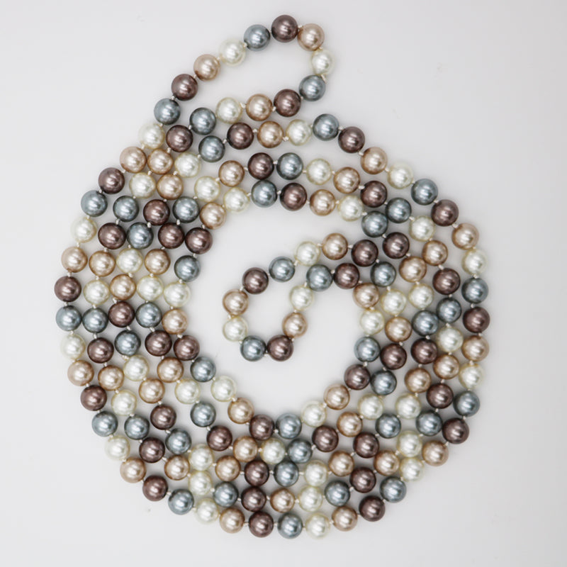 Stunning Simulated Pearl Knotted Long Endless Strand Necklace (96", Neutral Mix, 12mm)