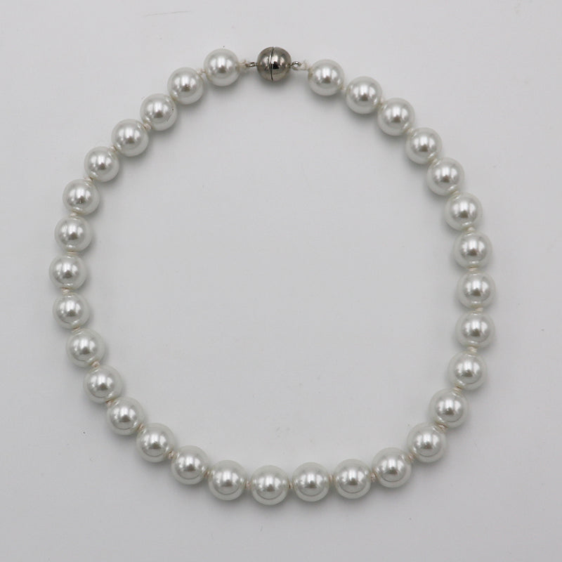 Timeless Classic Simulated Pearls Knotted Strand Necklace With Easy Connect Clasp (12mm, 16", White Silver Tone)