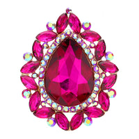 Stunning Statement Teardrop Glass Crystal Stretch Cocktail Ring (Gold Tone Fuchsia Pink Crystal )