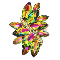 Dazzling Crystal Marquis Leaf Cluster Statement Stretch Cocktail Ring (Rainbow Vitrail Medium Gold Tone)