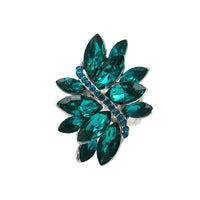 Dazzling Crystal Marquis Leaf Cluster Statement Stretch Cocktail Ring (Peacock Blue Silver Tone)