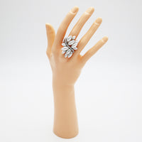 Dazzling Crystal Marquis Leaf Cluster Statement Stretch Cocktail Ring (Peacock Blue Silver Tone)