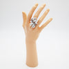 Dazzling Crystal Leaf Stretch Cocktail Ring (White Faux Pearl Silver Tone)