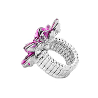 Dazzling Crystal Marquis Leaf Cluster Statement Stretch Cocktail Ring (Rose Pink Crystal Silver Tone)