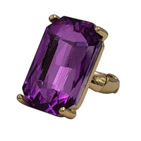 Stunning Emerald Cut Glass Crystal Statement Stretch Band Cocktail Ring,1.5" (Purple Crystal Gold Tone)