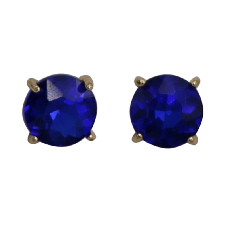 Timeless Classic Crystal Stud Earrings With Hypoallergenic Sterling Silver Post Backs, 12mm (Royal Sapphire Blue Gold Tone)